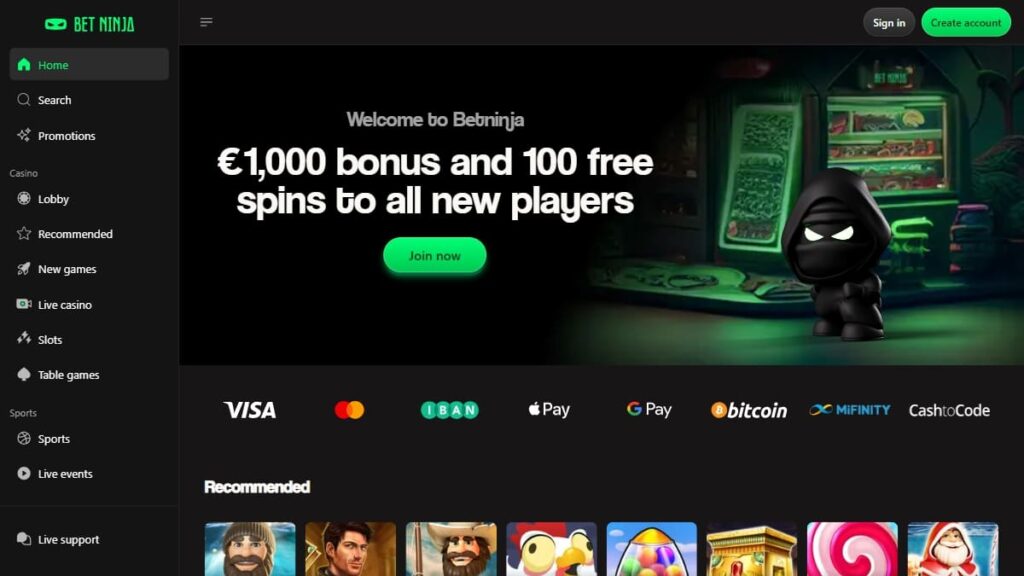 screenshot van het betninja no cruks casino